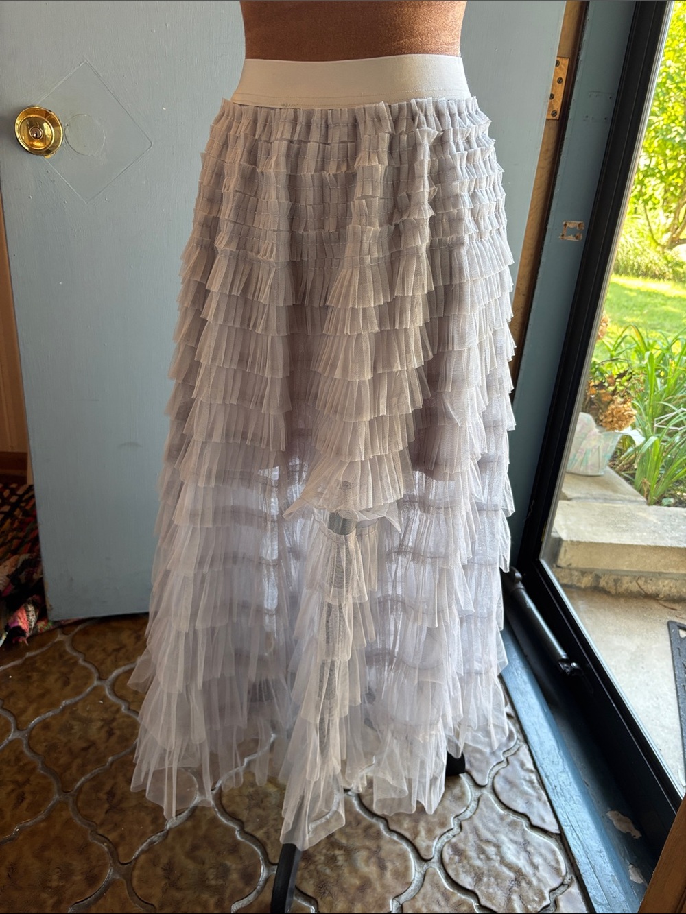 Light Gray Tiered Ruffle Maxi Skirt - Women's